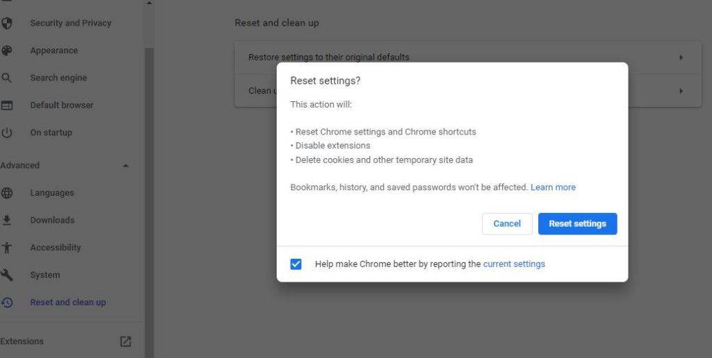 Chrome Resetting