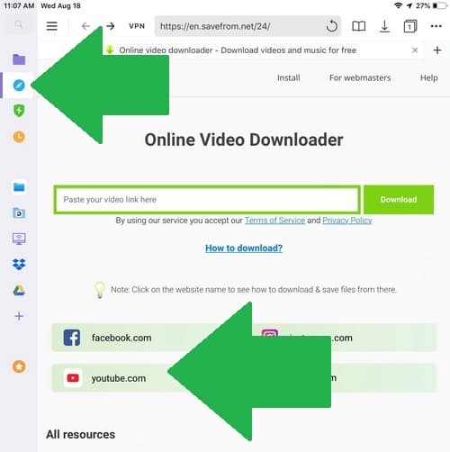 Documents App - Browser - Savefrom.net - YouTube Downloader